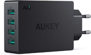 AUKEY Caricatore da Muro Portatile a 4 Porte USB